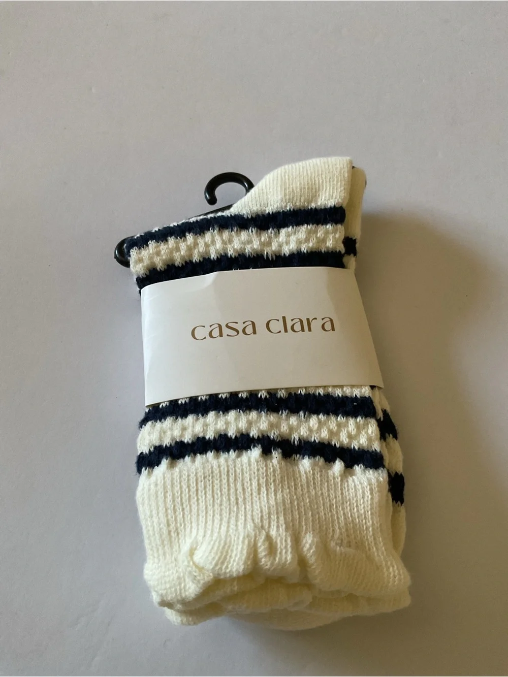 CASA CLARA WOMENS COTTON SOCKS NAVY STRIPE ON IVORY OS NWT